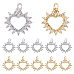 (52) Непрозрачная лаванда 12 шт. 2 цвета латунные подвески из прозрачного кубического циркония с микропаве, с целью перехода в кольце, шарма сердца, разноцветные, 17x17x3 мм, отверстие : 3.5 мм, 6 шт / цвет