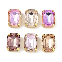 Золотой Латунные стеклянные стразы пришивные стразы, граненые, прямоугольные, разноцветные, золотые, 14x10x7 мм, отверстие : 0.9 мм