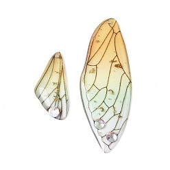 (932FM) Темно-синий аква-матовый с подкладкой Подвески в виде крыльев бабочки из эпоксидной смолы, со стразами и золотой фольгой, темно-золотистые, 49x18x2~3 мм, отверстие : 1.2 мм, маленькие крылья: 25x11x3мм