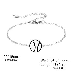 Baseball 304 Stainless Steel Sport Ball Link Bracelets for Women, Stainless Steel Color, Baseball, 6.69 inch(17cm)