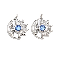 Сапфир 304 из нержавеющей стали горный хрусталь подвески, подвески-камни со звездами и луной, марш, цвет нержавеющей стали, сапфир, 19.5x16x3.5 мм, отверстие : 1.6 мм