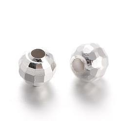 Silver Faceted Round Brass Spacer Beads, Silver Color Plated, 5mm, Hole: 2mm
