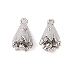 Платинированный Латунные подвески с прозрачными стеклянными стразами, тычинка очарование, Реальная платина, 13x7x7.5 мм, отверстие : 1.2 мм