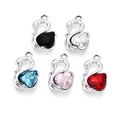 (52) Непрозрачная лаванда Подвески из сплава и страза, лебедь прелести, платина, разноцветные, 20x12x4.5 мм, отверстие : 1.8 мм