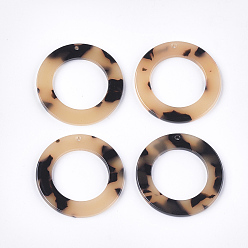 Папайя Оранжевый Подвески из ацетата целлюлозы (смолы), леопардовым принтом, кольцо, papayawhip, 34.5x3 мм, отверстие : 1.4 мм