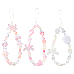 (52) Непрозрачная лаванда 3 шт. 3 стили ремешок для мобильного телефона с бусинами из смолы, Цветочная подвеска для телефона с цепочкой против потери для женщин и девочек, разноцветные, 18.5~19 см, 1 шт / стиль