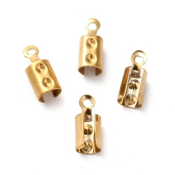 Real 18K Gold Plated Ion Plating(IP) 201 Stainless Steel Cord End, Folding Crimp Ends, Real 18K Gold Plated, 10.5x4.5x4mm, Hole: 1.2mm, Inner Diameter: 4x3.5mm, Fit For Rhinestone: 0.7mm