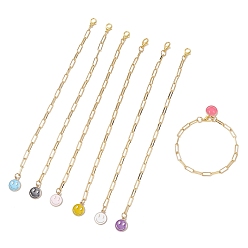 (52) Непрозрачная лаванда Браслеты-цепочки из латуни для женщин, с эмалевым сплавом и подвеской в виде улыбающегося лица, разноцветные, 7-1/8 дюйм (18 см)