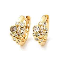Настоящее золото 18K Серьги-кольца с цветком из прозрачного кубического циркония, стеллаж для латунных украшений для женщин, без кадмия, без никеля и без свинца, реальный 18 k позолоченный, 16x17x2.5 мм, штифты : 1 мм