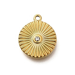 Кристалл 304 из нержавеющей стали амулеты горный хрусталь, ионное покрытие (ip), реальный 14 k позолоченный, плоские круглые прелести, кристалл, 14.5x12x2.5 мм, отверстие : 1.3 мм