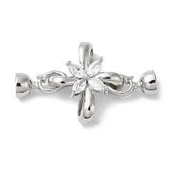 Платина Стойка покрытие латунь проложить прозрачный кубический цирконий застегнуть застежки, без кадмия и без свинца, долговечный, цветок, платина, Цветок: 23.5x21x9 мм, застежка : 15x7x7 mm, внутренний диаметр: 5.5 мм