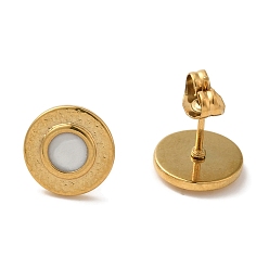 Настоящее золото 18K Ионное покрытие (ip) 304 плоские круглые серьги-гвоздики из нержавеющей стали, с эмалью, реальный 18 k позолоченный, 10 мм