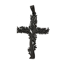 Electrophoresis Black Pendentifs en acier inoxydable, croix avec arbre, électrophorèse noir, 201mm, Trou: 47x31.5x2mm