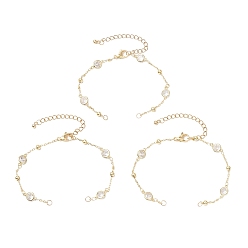 Золотой 304 изготовление браслетов из плоской круглой цепочки из нержавеющей стали и латуни с прозрачным кубическим цирконием, золотые, 6-3/4 дюйм (17.2 см)