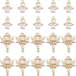 Light Gold 20 шт. 2 подвески из латуни с микропаве из прозрачного кубического циркония, долговечный, без кадмия и без свинца, разнообразные, золотой свет, 14~20.5x11~15.5x3.5~4 мм, отверстие : 1.2~1.5 мм, 10 шт / стиль