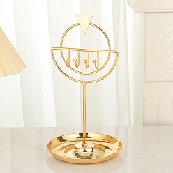 Золотой Кольцевые железные стеллажи для ювелирных изделий с подносом, настольный металлический декоративный держатель для сережек ожерелий сережек колец, золотые, 13.5x25 см