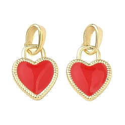 Красный Латунь эмаль подвески, сердце прелести, долговечный, стойки покрытие, без свинца и без кадмия, реальный 18 k позолоченный, красные, 12.5x10x2 мм, отверстие : 5x2.5 мм
