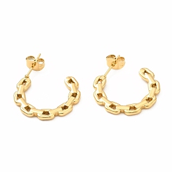 Golden Ion Plating(IP) 304 Stainless Steel Chain Link Shape Stud Earrings, Half Hoop Earrings for Women, Golden, 19x22x2mm, Pin: 0.7mm