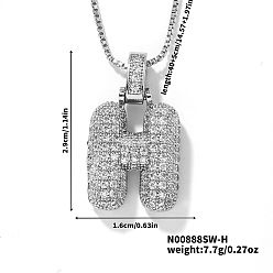 Letter H Элегантные латунные микропаве прозрачные кубические цирконии 3d начальные ожерелья, идеальный подарок для нее, платина, Письмо ч, 15.75 дюйм (40 см)