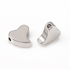 Platinum Brass Beads, Heart, Long-Lasting Plated, Platinum, 10x10x3.5mm, Hole: 1.5mm