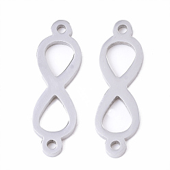Stainless Steel Color Tarnish Resistant 201 Stainless Steel Links connectors, Laser Cut, Infinity, Stainless Steel Color, 20x6x1mm, Hole: 1.2mm