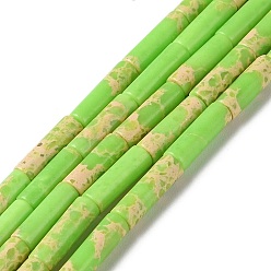 Зелено-Желтый Синтетические окрашенные нити императорской яшмы, колонка, зеленый желтый, 4~4.5x13~14 мм, отверстие : 1.2 мм, около 27~29 шт / нитка, 14.72''~14.96'' (37.4~38 см)