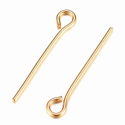 Golden Ion Plating(IP) 304 Stainless Steel Eye Pin, Golden, 18mm, Hole: 1.9x2mm, Pin: 0.7mm