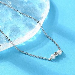 Нержавеющая Сталь Цвет 304 из нержавеющей стали кабель цепи ожерелья, с круглой пластиковой имитацией жемчужины для женщин, цвет нержавеющей стали, 15.83 дюйм (40.2 см)