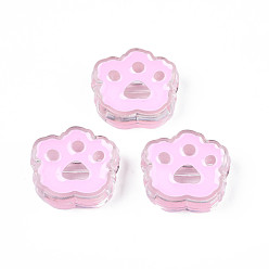 Pearl Pink Transparent Acrylic Beads, with Enamel, Cat Paw Print, Pearl Pink, 22x25x8.5mm, Hole: 3mm