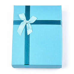 Светло-Голубой Картон ювелирные изделия ожерелье коробки, с белой губкой, для ювелирной подарочной упаковки, прямоугольник с бантом, Небесно-голубой, 16x12x3.1 см, внутри: 15.2×11.2см.