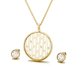 Золотой Комплекты из полых круглых серег-гвоздиков и ожерелий с кубическим цирконием и стеклом из нержавеющей стали, золотые, ожерелья: 304 дюйм (25.59 см)