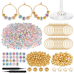 (52) Непрозрачная лаванда Наборы для изготовления подвесок для бокалов своими руками, включая фурнитуру для серег-колец из латуни, Акриловые бусины, латунные и железные разделительные бусины, нержавеющей стали пинцет бисером, разноцветные, 7x3.5~4 мм, отверстие : 1.2 мм