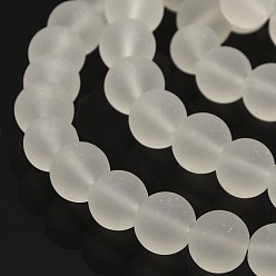 White Transparent Glass Bead Strands, Frosted, Round, White, 10mm, Hole: 1.3~1.6mm, about 80pcs/strand, 31.4 inch