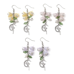 (52) Непрозрачная лаванда 3 пары 3 цветные бусины из ракушек и акриловые серьги-подвески с имитацией желе, с подвесками в виде луны и фей из сплава и 316 крючками для сережек из хирургической нержавеющей стали, старинное серебро и цвет нержавеющей стали, разноцветные, 68 мм, 1 пара / цвет