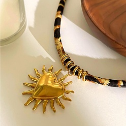 Сердце 304 ожерелья из фланелевого шнура с леопардовым принтом и подвеской из нержавеющей стали, золотые, сердце, 16.30 дюйм (41.4 см)