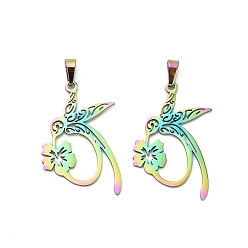 Rainbow Color 304 подвески из нержавеющей стали, подвески цветы и птицы, Радуга цветов, 28x21x1 мм, отверстие : 5x2.5 мм