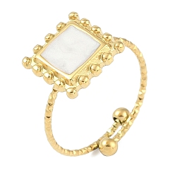 Настоящее золото 18K Ионное покрытие (IP) 304 Эмалированные кольца из нержавеющей стали с квадратными манжетами на пальцах, открытые кольца для женщин, реальный 18 k позолоченный, внутренний диаметр: регулируемый