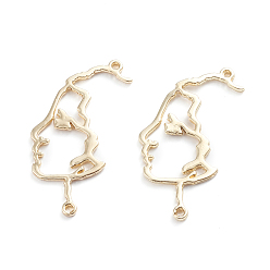 Золотой Легкосплавные соединители с открытыми задними вставками, для diy уф смолы, эпоксидная смола, Прессованные цветочные украшения, абстрактное лицо, золотые, 34x19x1.4 мм, отверстие : 1.5 мм