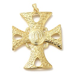 Настоящее золото 18K Подвески для стоек, долговечный, без свинца и без кадмия, крест с амулетами девы марии, реальный 18 k позолоченный, 65x50x5 мм, отверстие : 8x4.5 мм