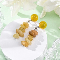 Топаз Нефрит Серьги-гвоздики из натурального топаза и нефрита, с 304 фурнитурой для сережек-гвоздиков из нержавеющей стали для женщин, плоский круглый с чипом, 36~37x8~10 мм