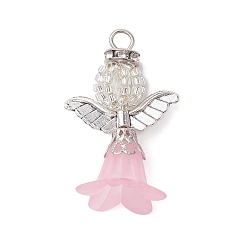 Pink Бисер из сплава и стекла, с подвесками-цветками из прозрачного матового акрила, угол, розовые, 36x24x18 мм, отверстие : 4x3 мм