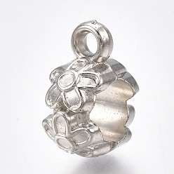 Platinum CCB Plastic Tube Bails, Loop Bails, Flower, Platinum, 14.5x7x11mm, Hole: 2mm