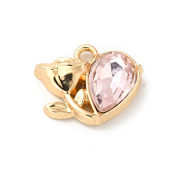 Pink Rack Plating Alloy Charms, with Glass, Nickel Free, Flower of Life Charms, Golden, Pink, 13.5x17x5mm, Hole: 1.8mm