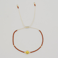 Темно-Красный Браслеты из плетеных бусин из богемского стекла, плоские круглые украшения из смолы с улыбающимся лицом для женщин, темно-красный