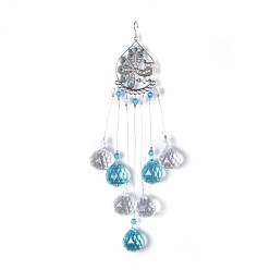 Platinum Crystals Chandelier Suncatchers Prisms Chakra Hanging Pendant, with Iron Cable Chains & Links, Glass Beads, Teardrop, Platinum, 220mm