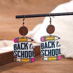 Pen Деревянные серьги-подвески с принтом ко Дню учителя., красочный, ручка, 60x35 мм