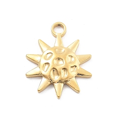 Настоящее золото 18K 304 подвески из нержавеющей стали, очарование солнца, вакуумное покрытие pvd, реальный 18 k позолоченный, 19x15x2 мм, отверстие : 2.5 мм