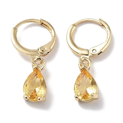 Dunkelgolden Ohrhänger aus goldenem Messing, mit Glas, Träne, dunkelgolden, 26x6 mm