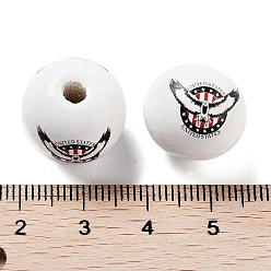 Black Independence Day Theme Wood European Beads, Large Hole Beads, Round, Black, 15.5~16x14.5mm, Hole: 4mm