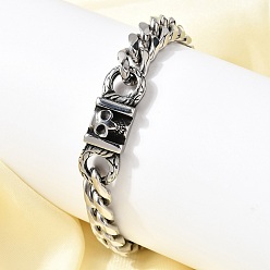 Античный Серебристый & Цвет Нержавеющей Стали 304 из нержавеющей стали кубинский ссылка цепи браслеты, браслеты с черепами для унисекс, старинное серебро и цвет нержавеющей стали, 8-5/8 дюйм (22 см)